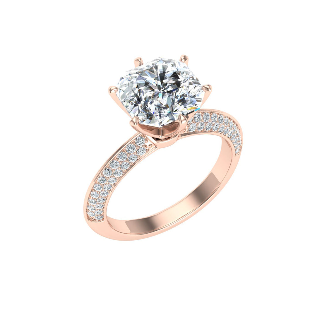 Cyclone Asscher Cut Knife Edge Band Moissanite Engagement Ring Rose Gold