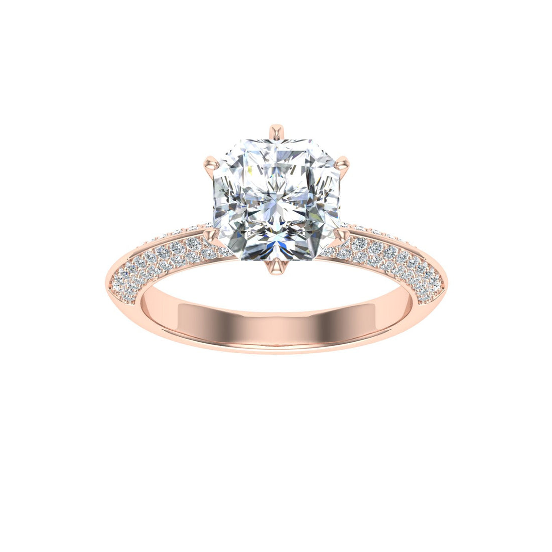 Cyclone Asscher Cut Knife Edge Band Moissanite Engagement Ring Rose Gold