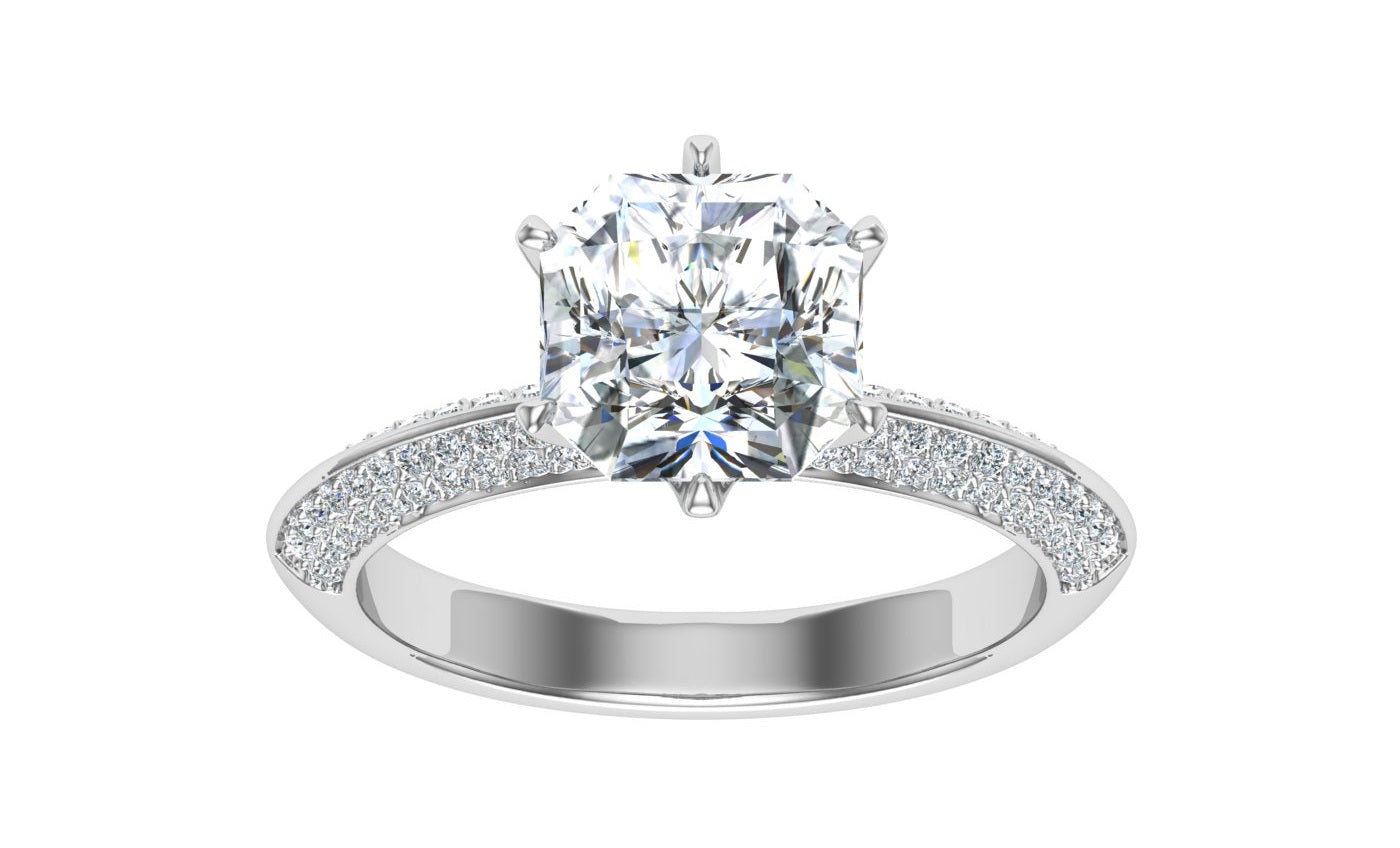 Cyclone Asscher Cut Knife Edge Band Moissanite Engagement Ring White Gold