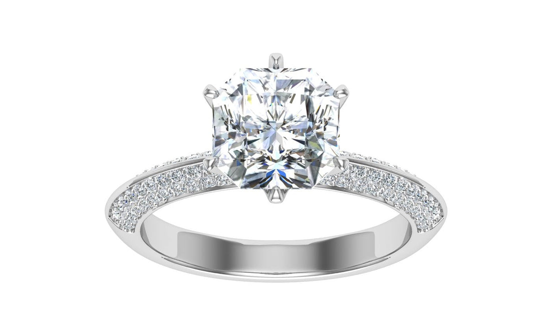 Cyclone Asscher Cut Knife Edge Band Moissanite Engagement Ring White Gold