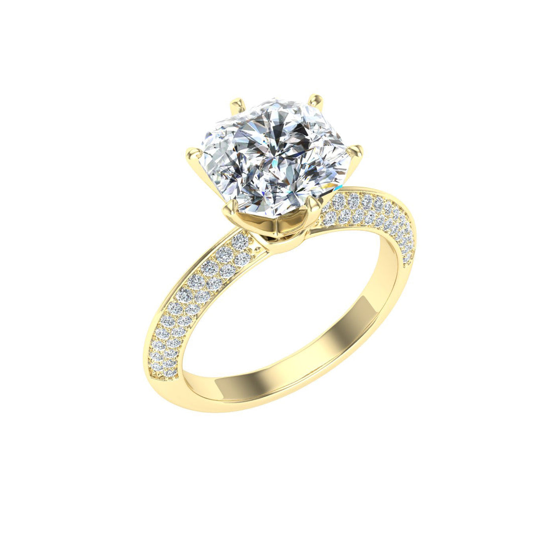 Cyclone Asscher Cut Knife Edge Band Moissanite Engagement Ring Yellow Gold