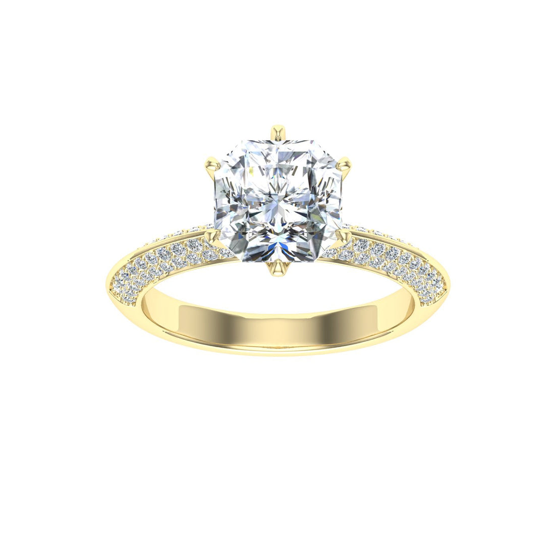 Cyclone Asscher Cut Knife Edge Band Moissanite Engagement Ring Yellow Gold