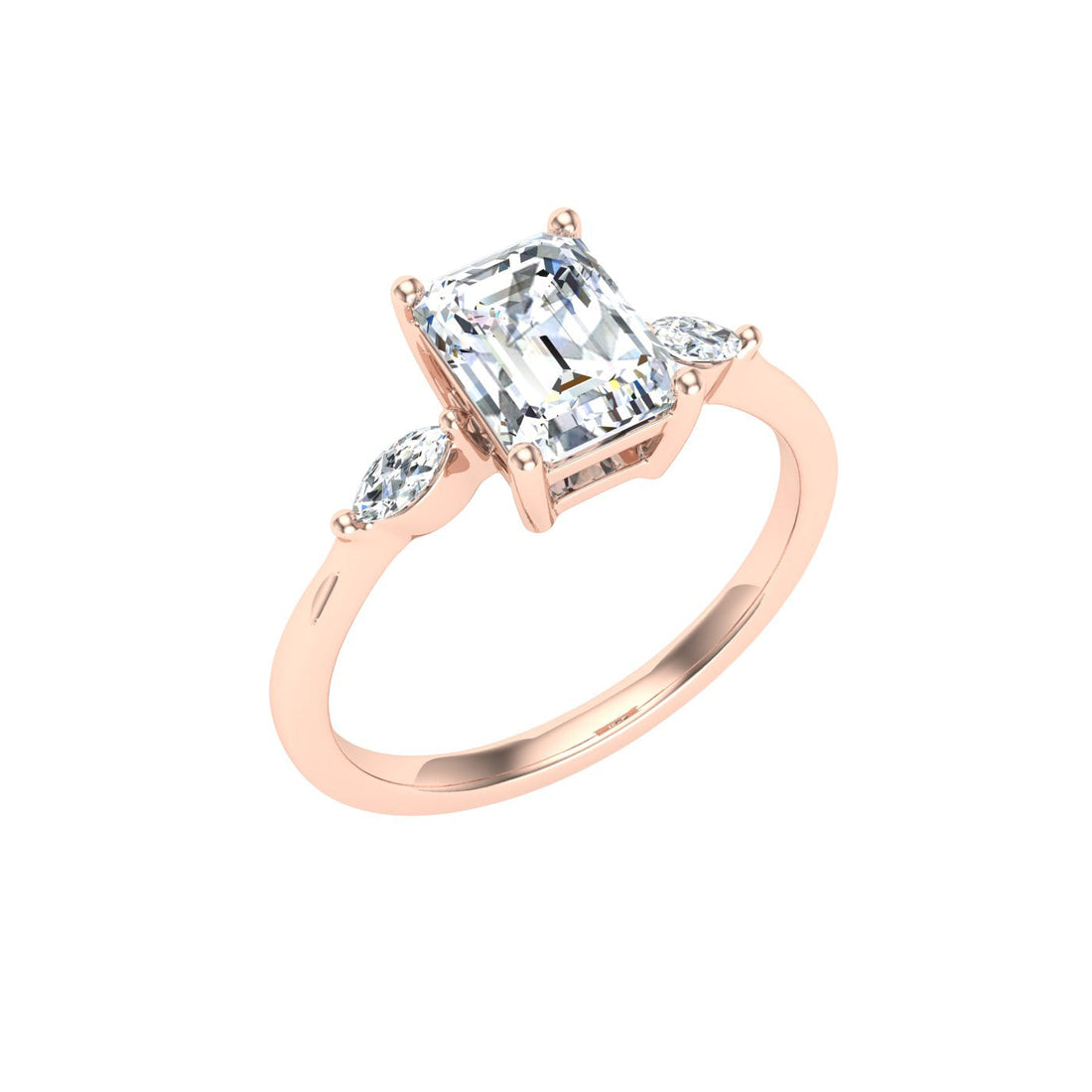 Dance Emerald 3 Stone Solitaire Moissanite Engagement Ring Rose Gold