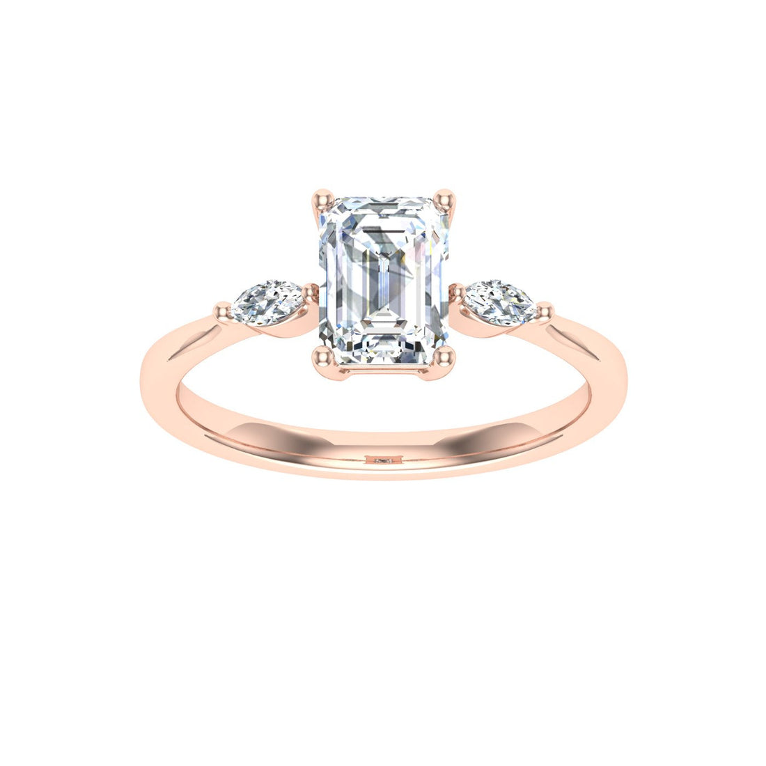 Dance Emerald 3 Stone Solitaire Moissanite Engagement Ring Rose Gold