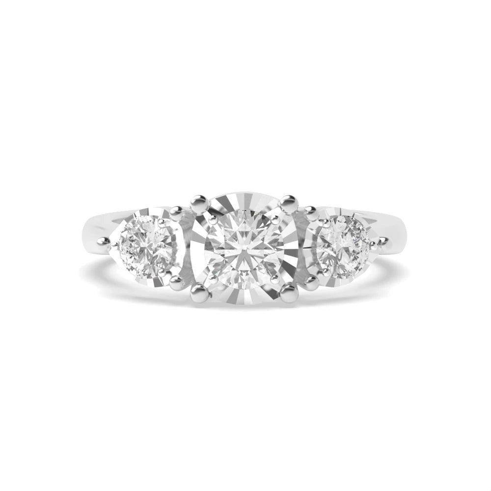 Dante 4 Prong Round 0.10ct Lab Grown Diamond And Pear Shape Illusion Three Stone Engagement Ring