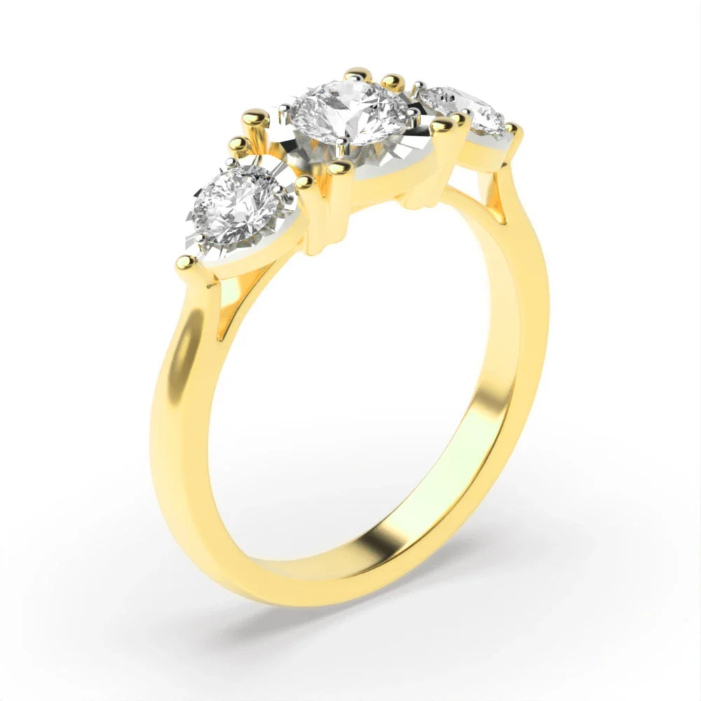 Dante 4 Prong Round 0.10ct Lab Grown Diamond And Pear Shape Illusion Three Stone Engagement Ring