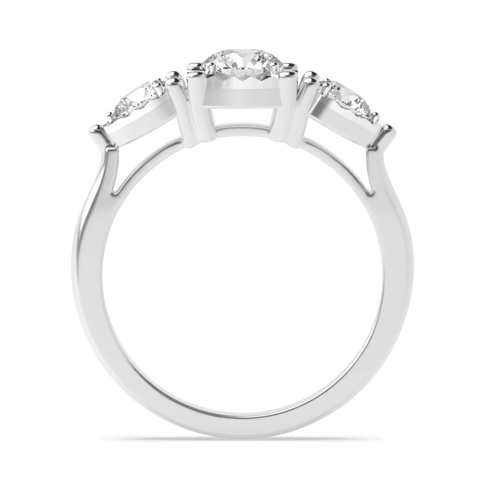 Dante 4 Prong Round 0.10ct Lab Grown Diamond And Pear Shape Illusion Three Stone Engagement Ring