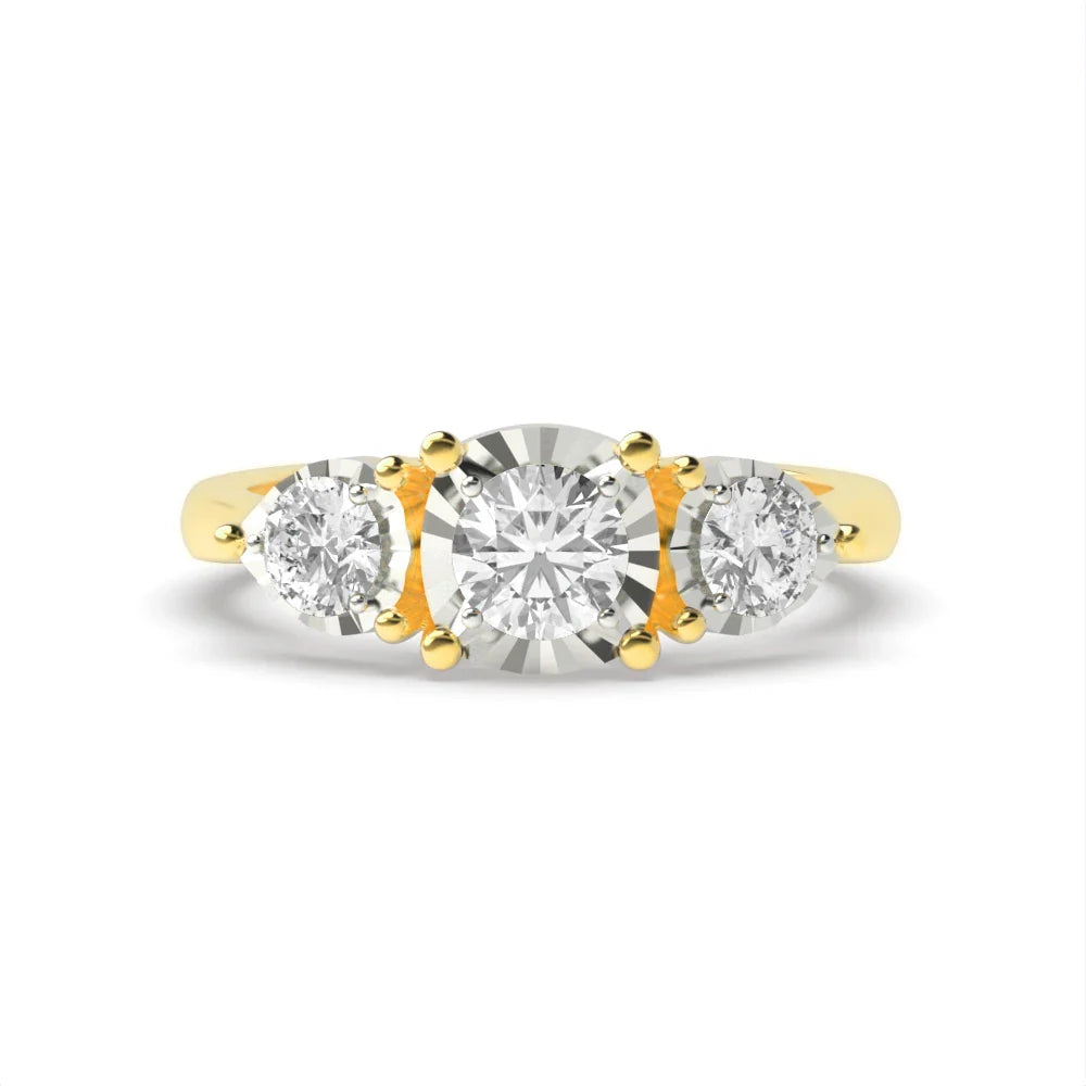 Dante 4 Prong Round 0.10ct Lab Grown Diamond And Pear Shape Illusion Three Stone Engagement Ring