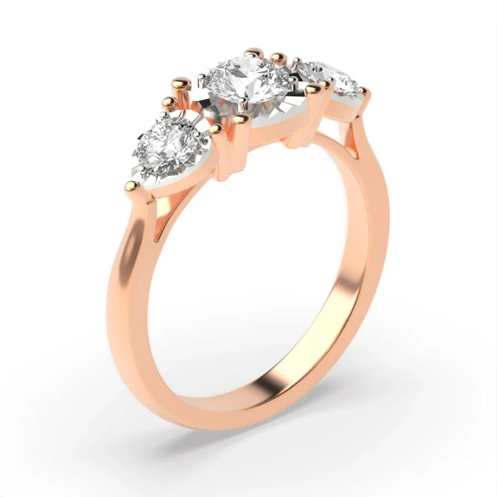 Dante 4 Prong Round 0.10ct Lab Grown Diamond And Pear Shape Illusion Three Stone Engagement Ring