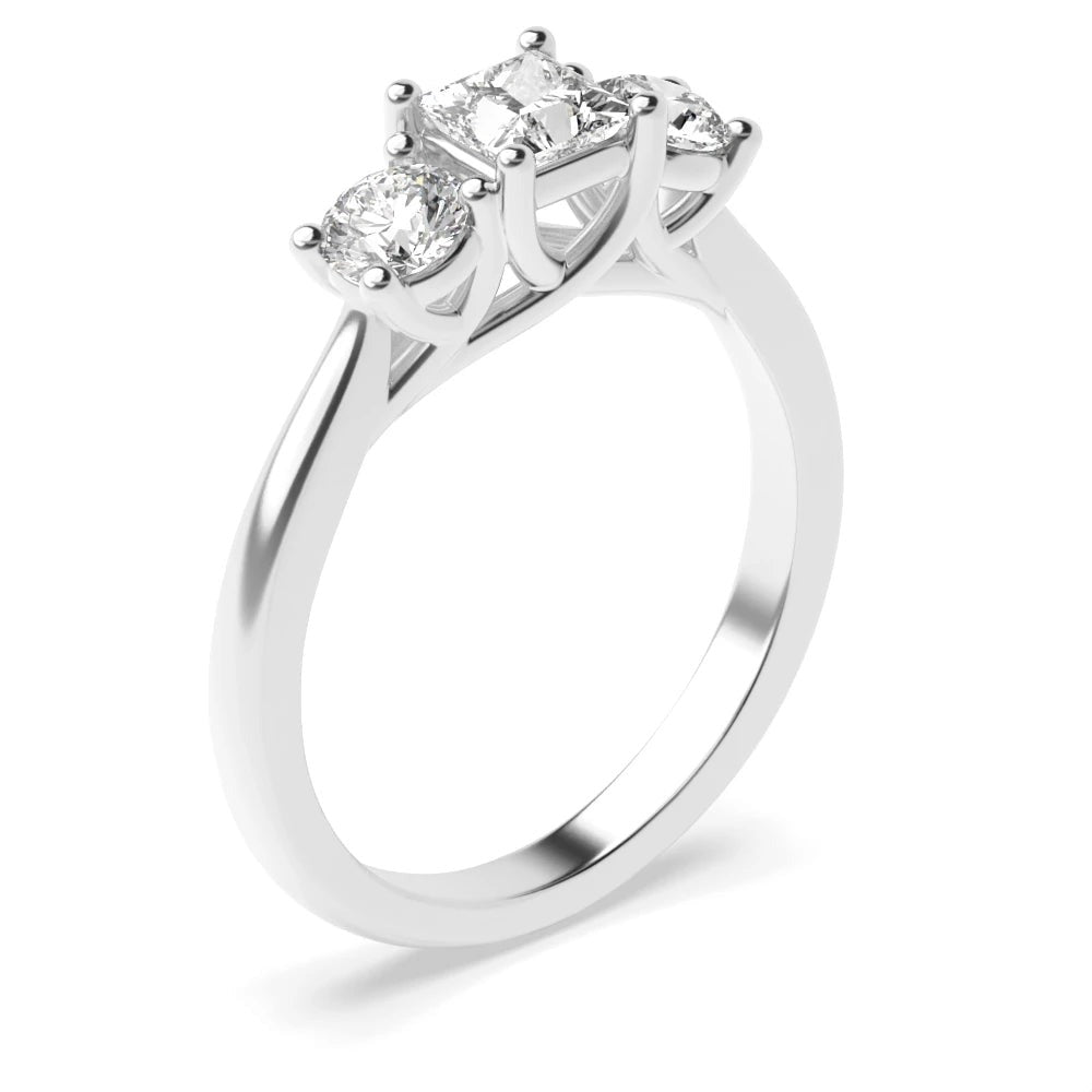 Darby 4 Prong Princess/round Lab Grown Diamond Crossover Claws Three Stone Engagement Ring