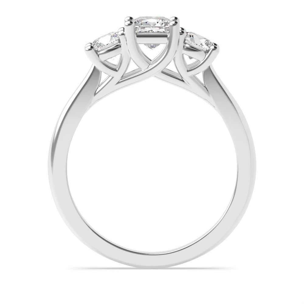 Darby 4 Prong Princess/round Lab Grown Diamond Crossover Claws Three Stone Engagement Ring