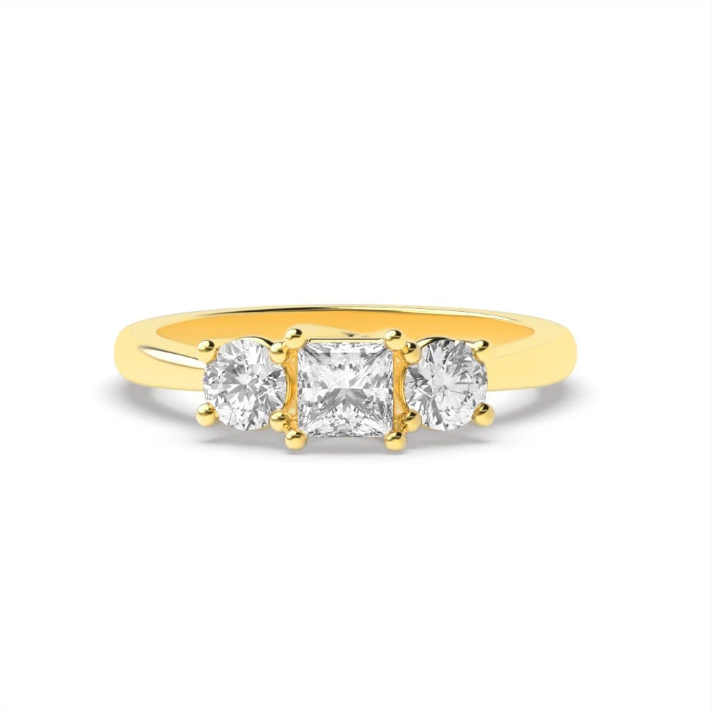 Darby 4 Prong Princess/round Lab Grown Diamond Crossover Claws Three Stone Engagement Ring