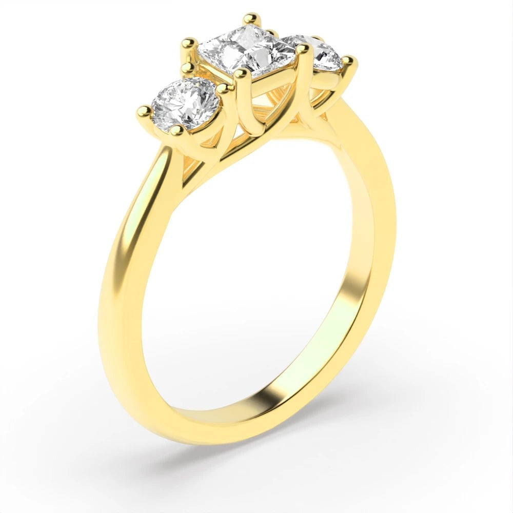 Darby 4 Prong Princess/round Lab Grown Diamond Crossover Claws Three Stone Engagement Ring