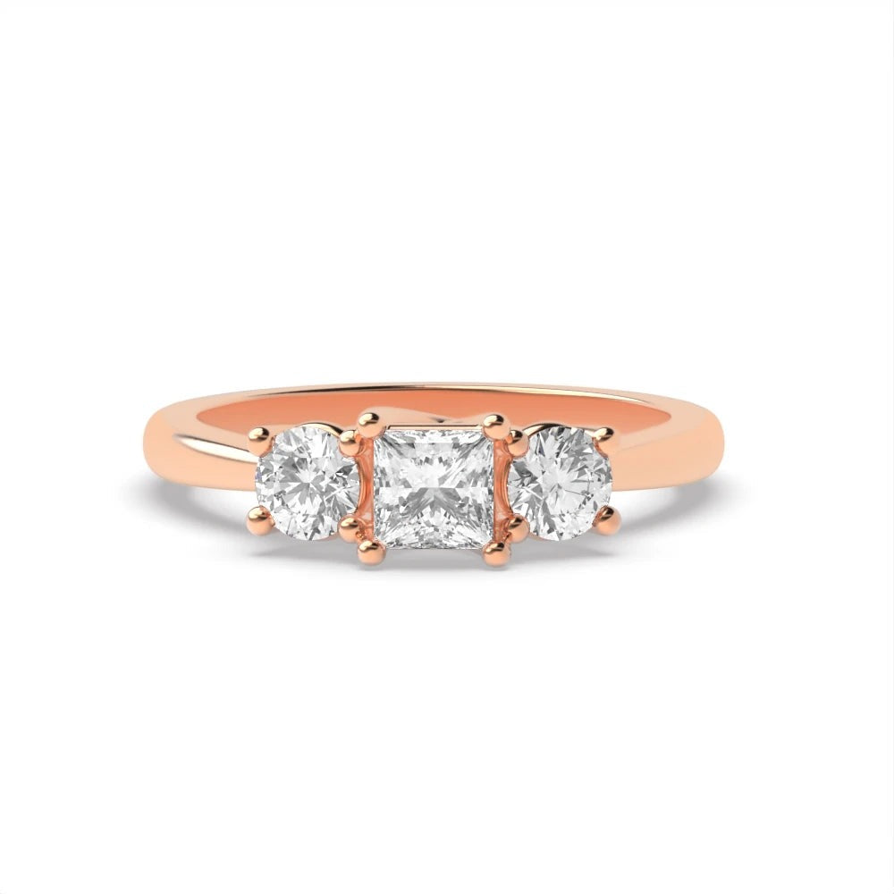 Darby 4 Prong Princess/round Lab Grown Diamond Crossover Claws Three Stone Engagement Ring