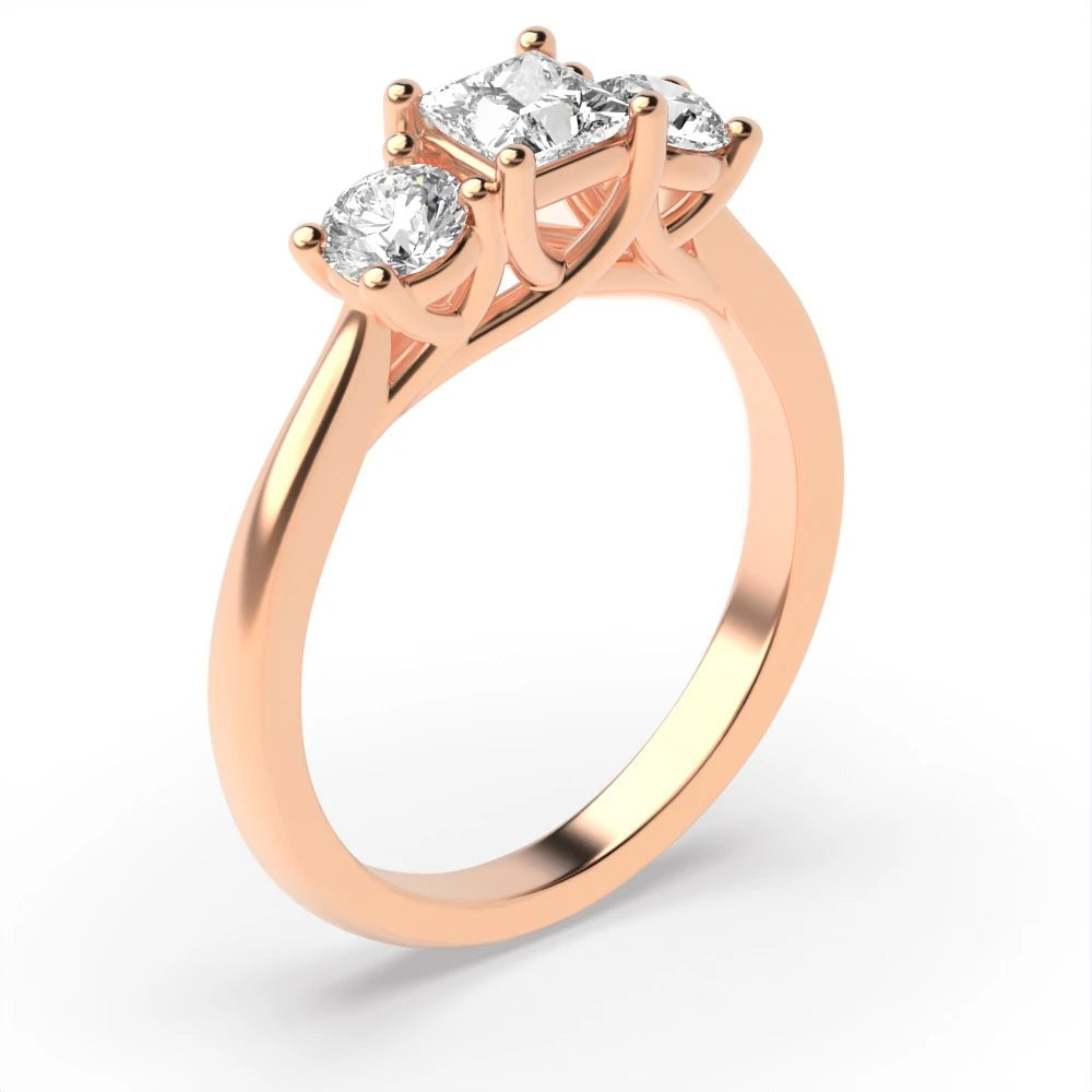 Darby 4 Prong Princess/round Lab Grown Diamond Crossover Claws Three Stone Engagement Ring