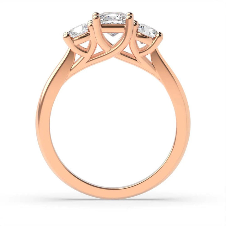 Darby 4 Prong Princess/round Lab Grown Diamond Crossover Claws Three Stone Engagement Ring