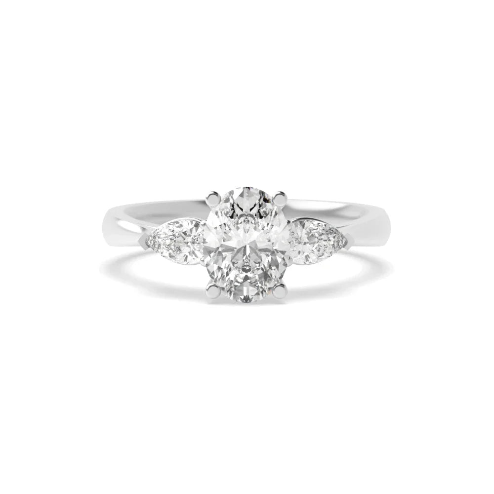 Dawn 4 Prong 0.50 Ct Oval/pear Lab Diamond Elegance Three Stone Engagement Ring