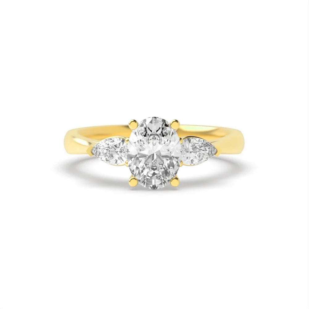 Dawn 4 Prong 0.50 Ct Oval/pear Lab Diamond Elegance Three Stone Engagement Ring
