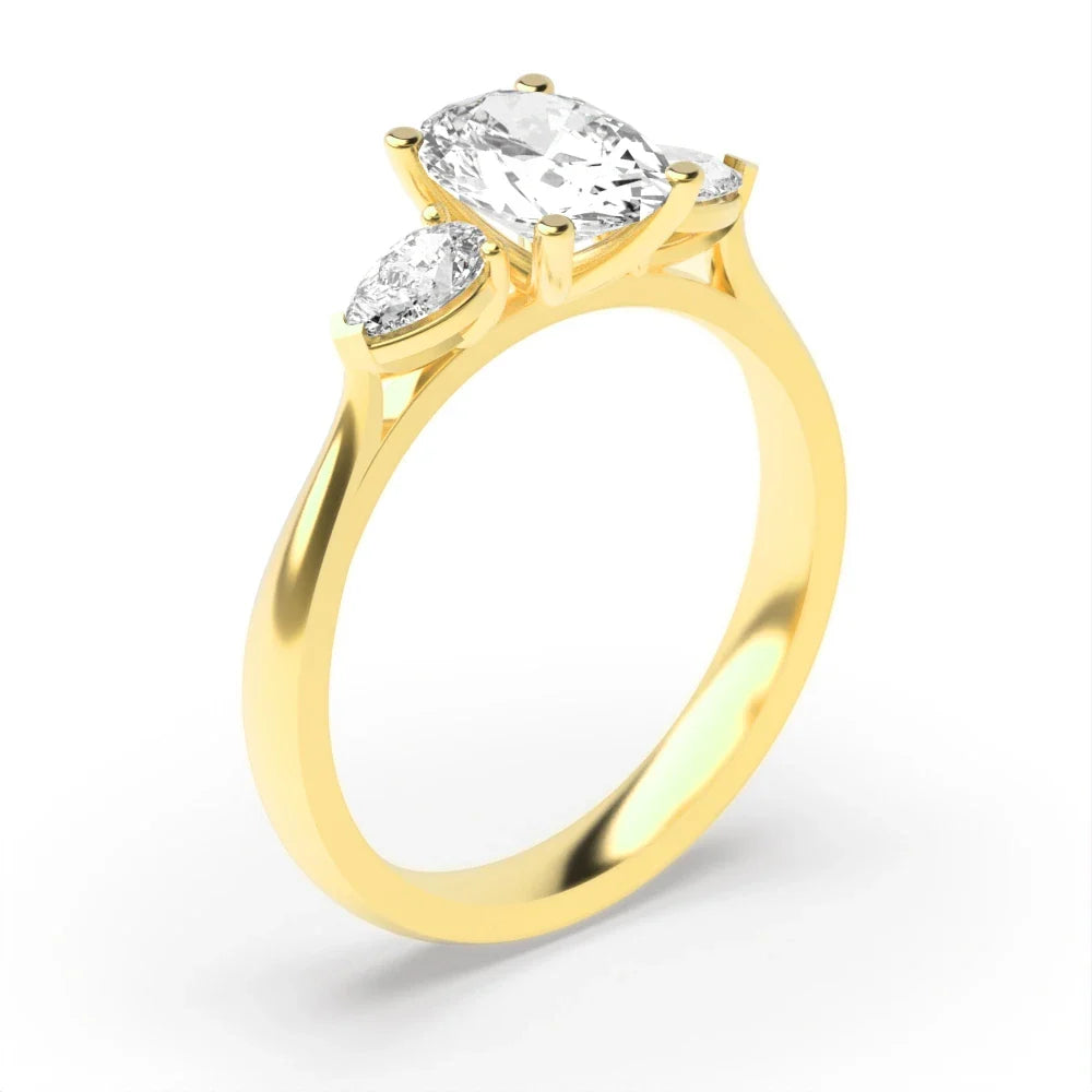 Dawn 4 Prong 0.50 Ct Oval/pear Lab Diamond Elegance Three Stone Engagement Ring