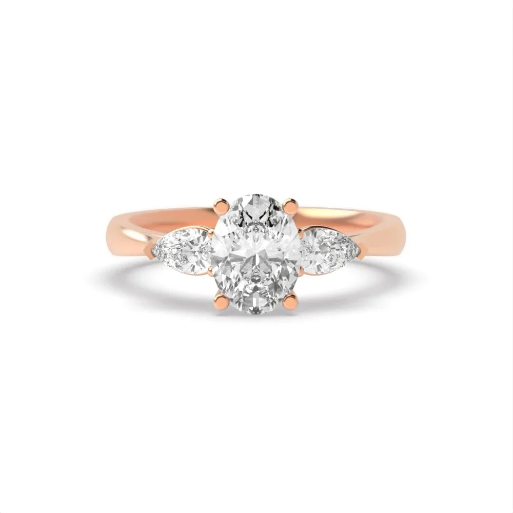 Dawn 4 Prong 0.50 Ct Oval/pear Lab Diamond Elegance Three Stone Engagement Ring