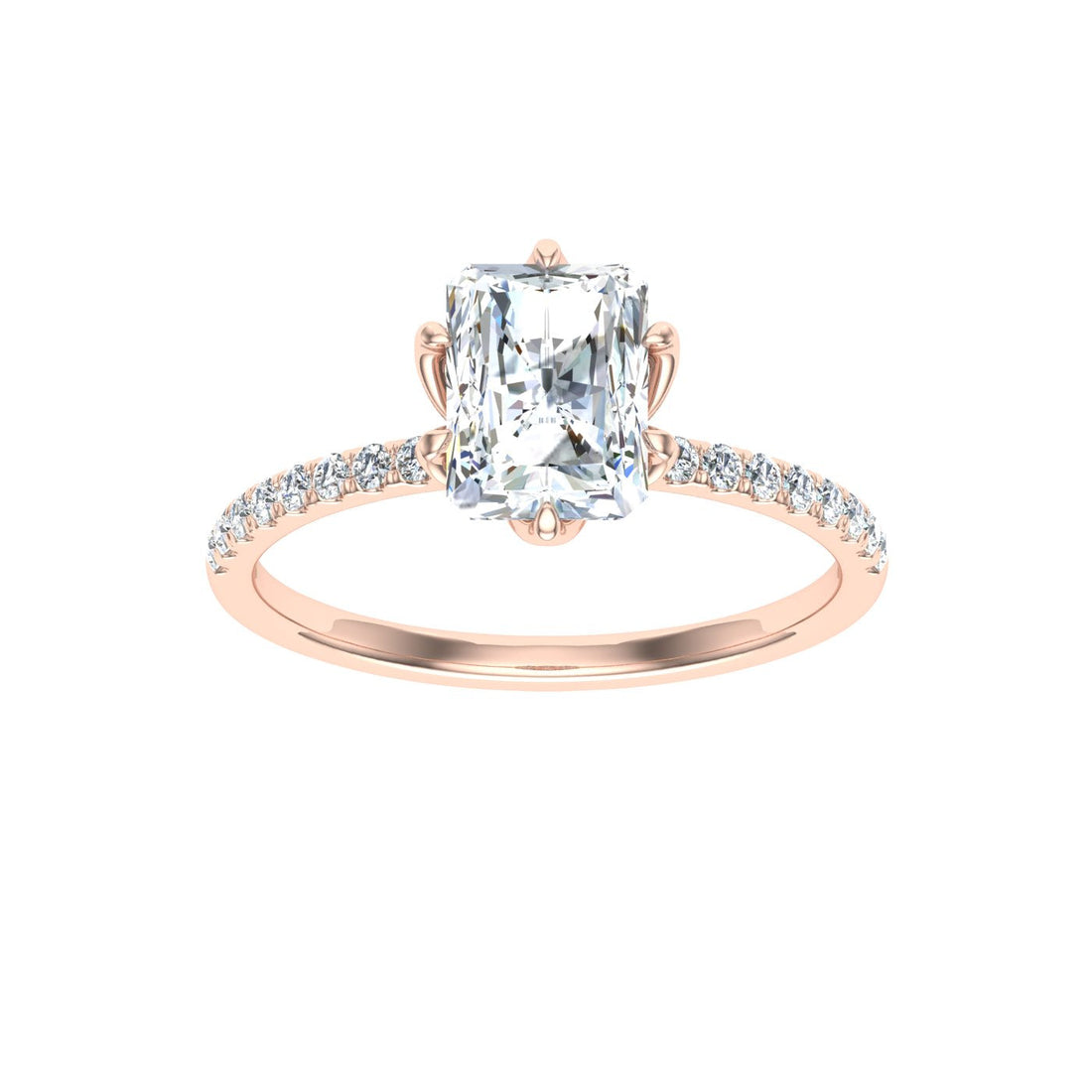 Dawn Radiant Cut Scalloped Moissanite Engagement Ring Rose Gold