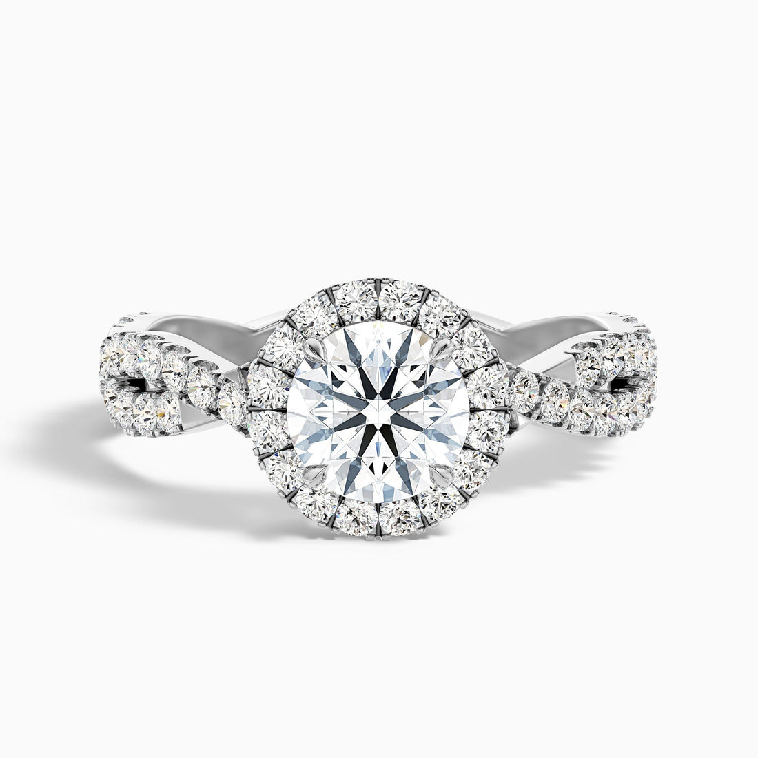 Dazzling 1 Carat Round Cut Halo Twisted Pave Lab Grown Diamond Ring