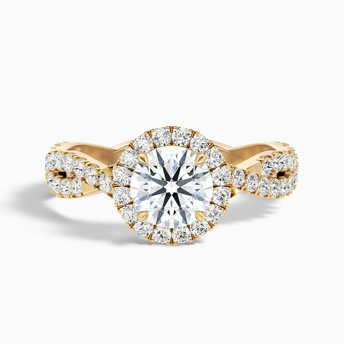 Dazzling 1 Carat Round Cut Halo Twisted Pave Lab Grown Diamond Ring