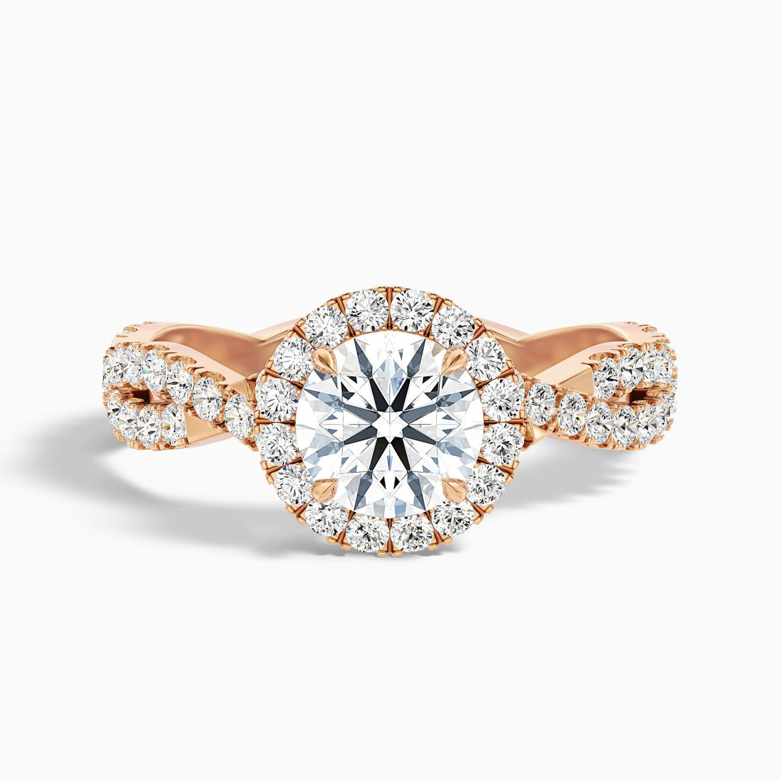 Dazzling 1 Carat Round Cut Halo Twisted Pave Lab Grown Diamond Ring