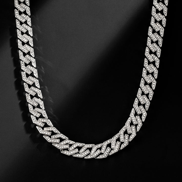 Dazzling Drift 14mm Moissanite Iced Cuban Link Chain White Gold