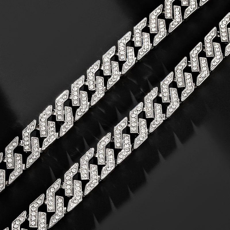 Dazzling Drift 14mm Moissanite Iced Cuban Link Chain White Gold