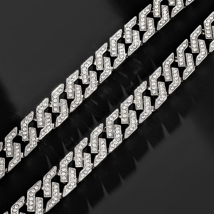 Dazzling Drift 14mm Moissanite Iced Cuban Link Chain White Gold