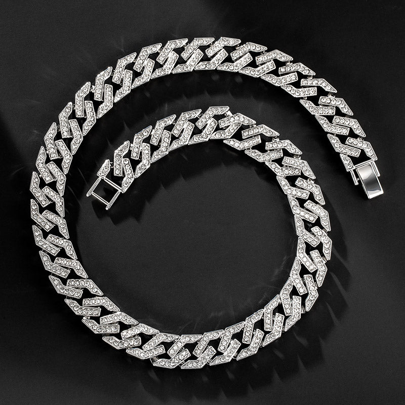 Dazzling Drift 14mm Moissanite Iced Cuban Link Chain White Gold