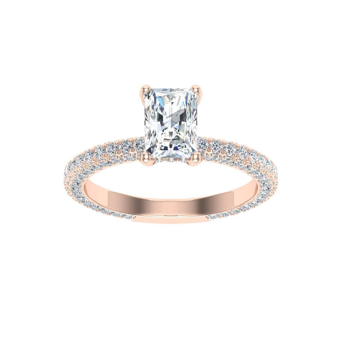 Dazzling Radiant Cut Micro Pavé Moissanite Engagement Ring Rose Gold