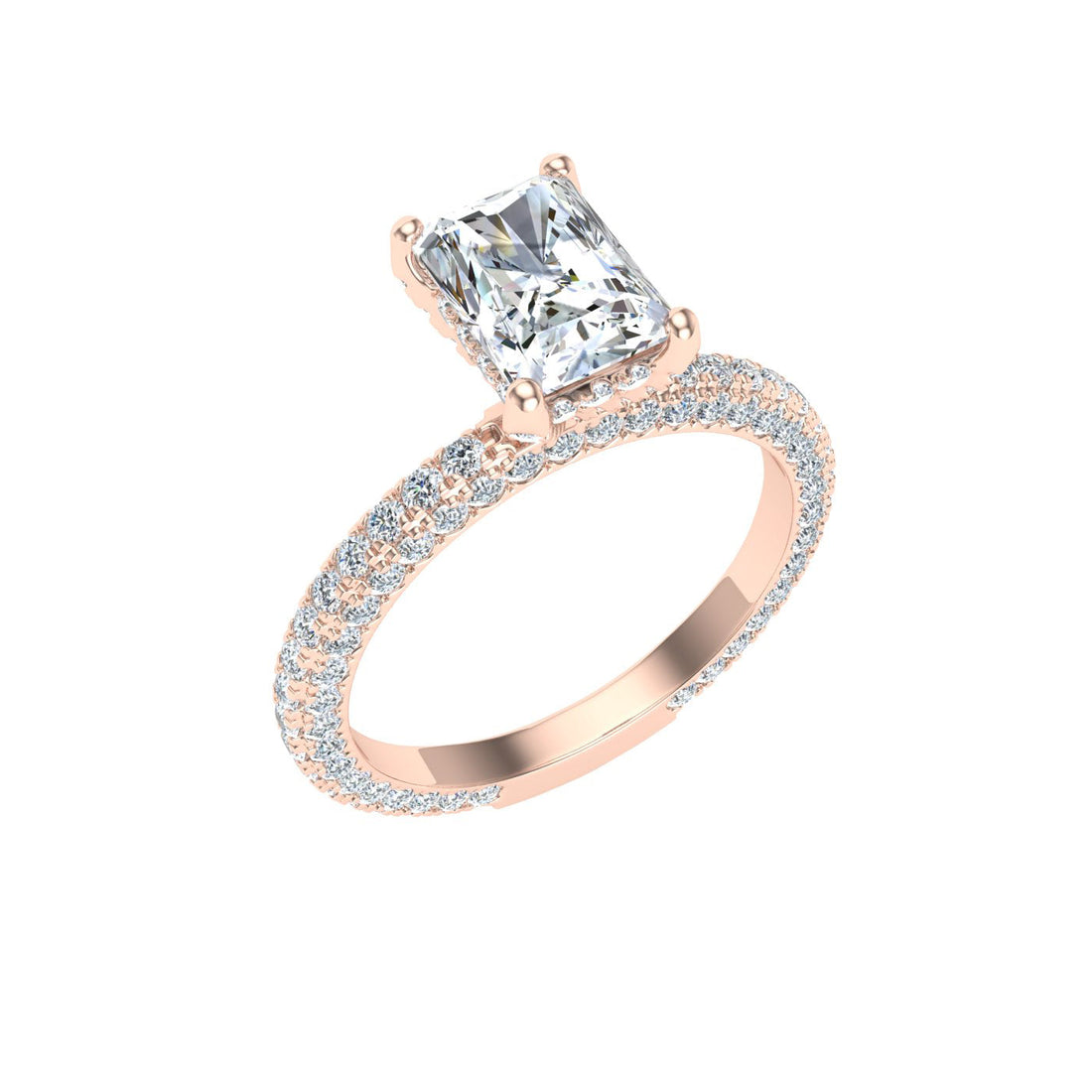 Dazzling Radiant Cut Micro Pavé Moissanite Engagement Ring Rose Gold