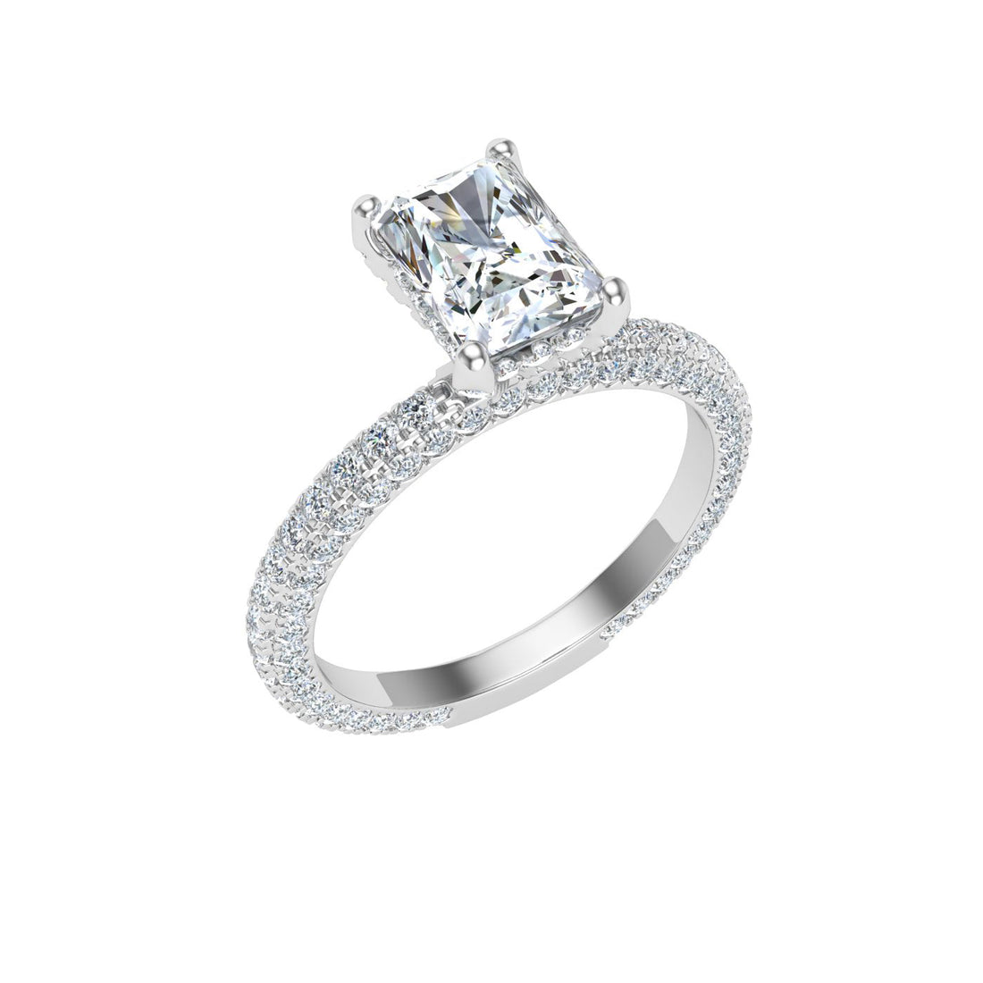 Dazzling Radiant Cut Micro Pavé Moissanite Engagement Ring White Gold