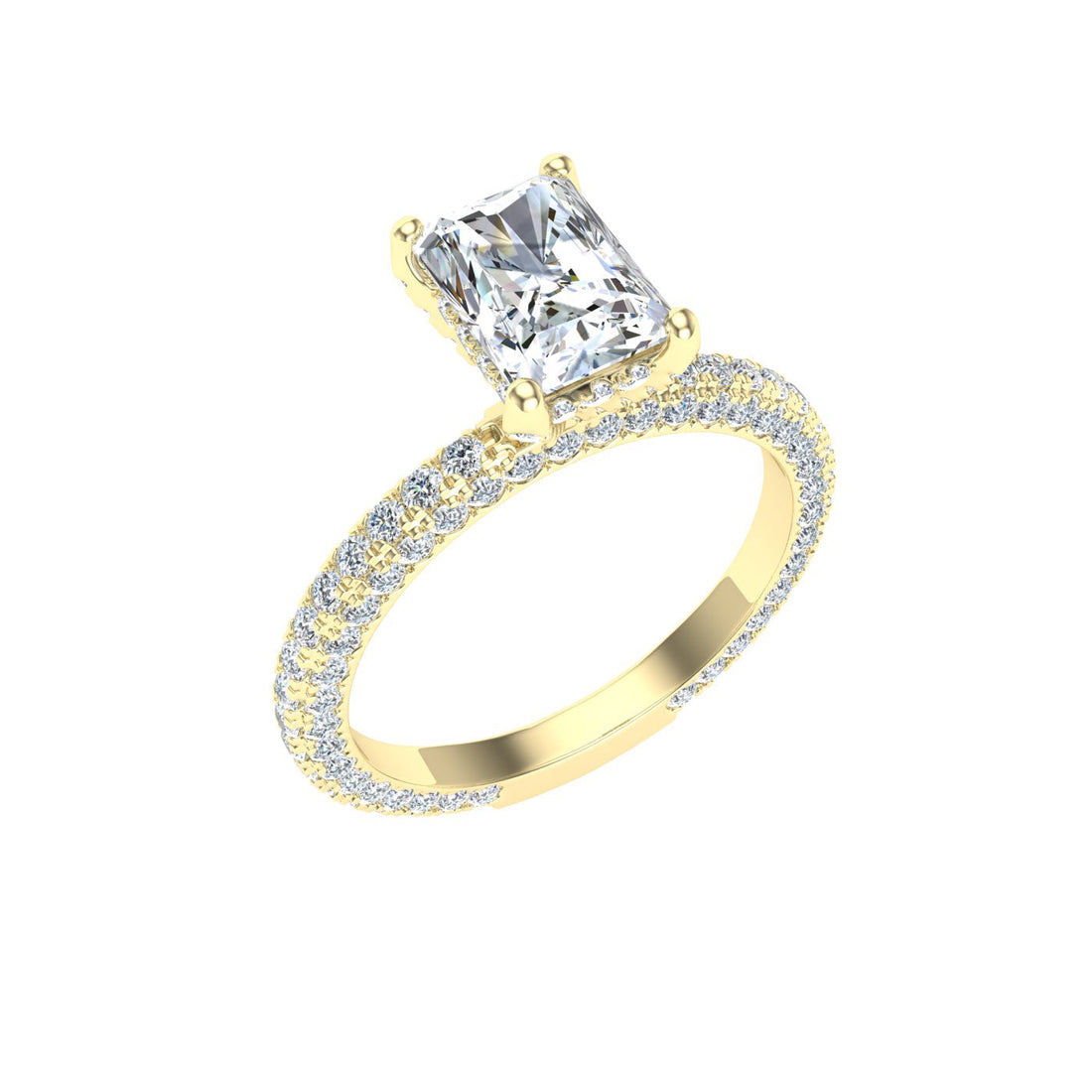 Dazzling Radiant Cut Micro Pavé Moissanite Engagement Ring Yellow Gold