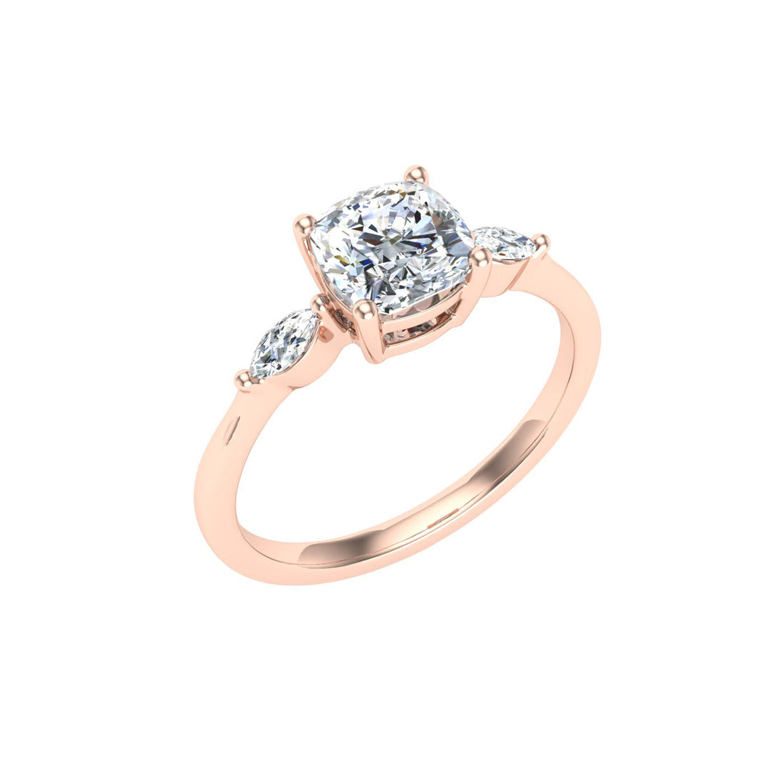 Delight Cushion 3 Stone Moissanite Engagement Ring Rose Gold