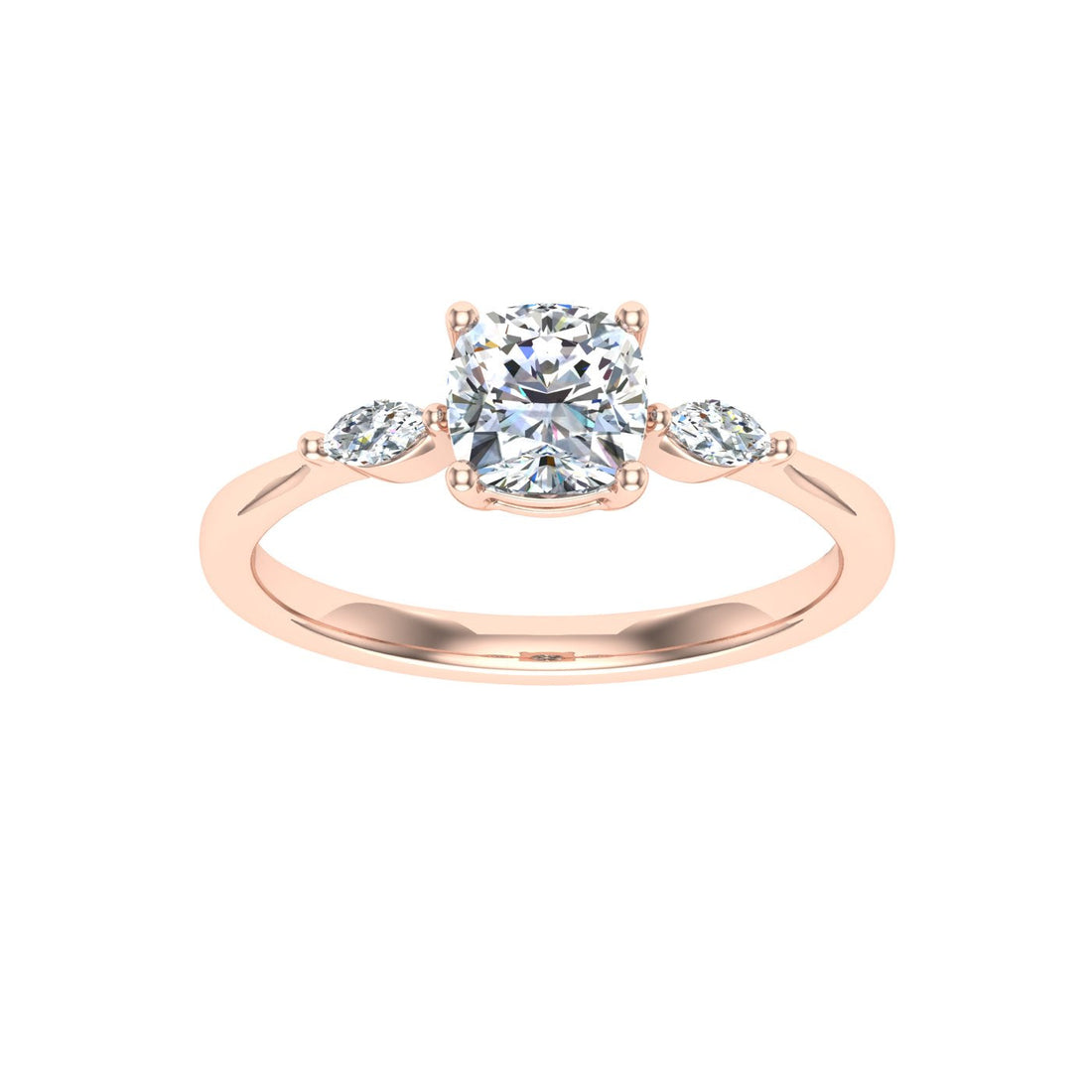 Delight Cushion 3 Stone Moissanite Engagement Ring Rose Gold