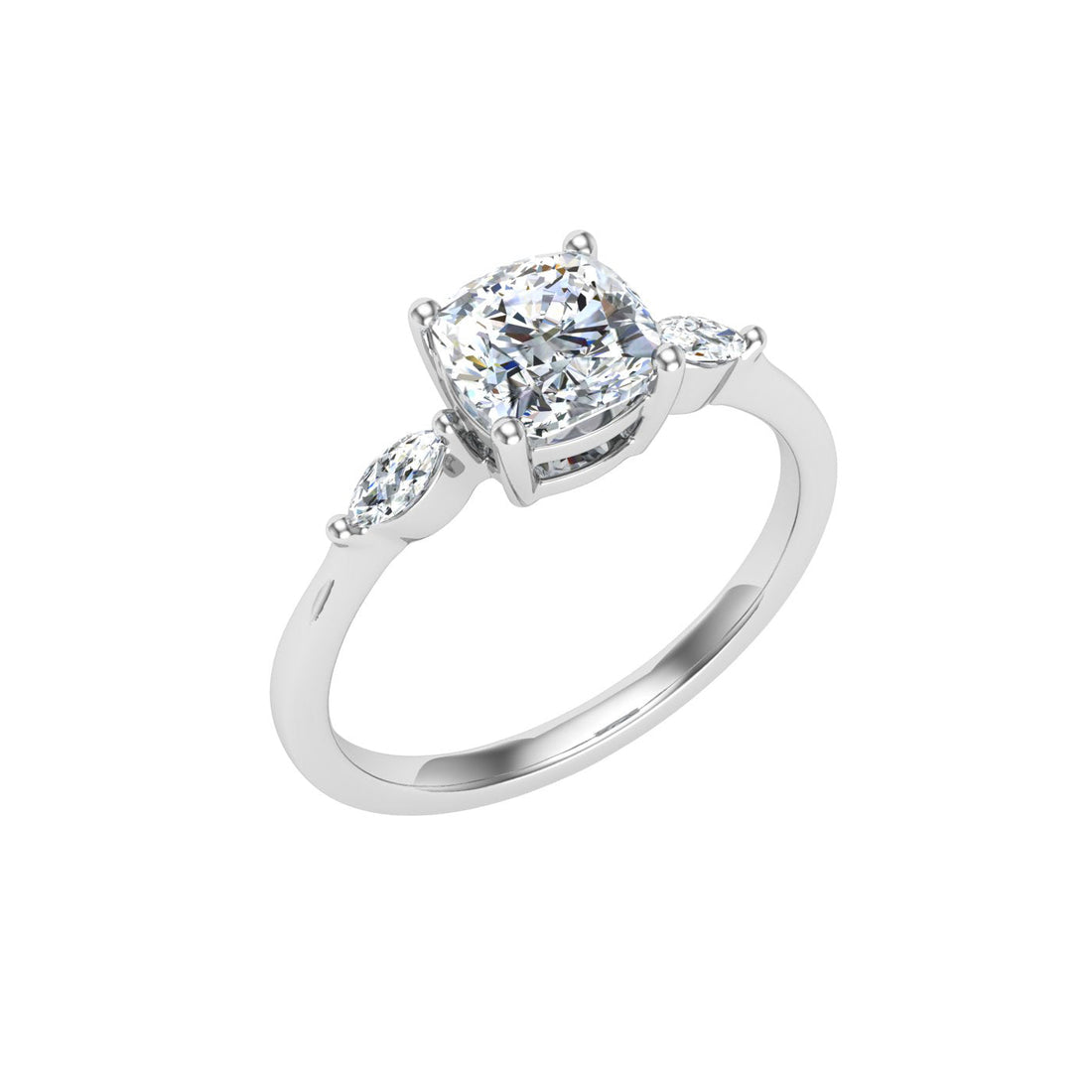 Delight Cushion 3 Stone Moissanite Engagement Ring White Gold