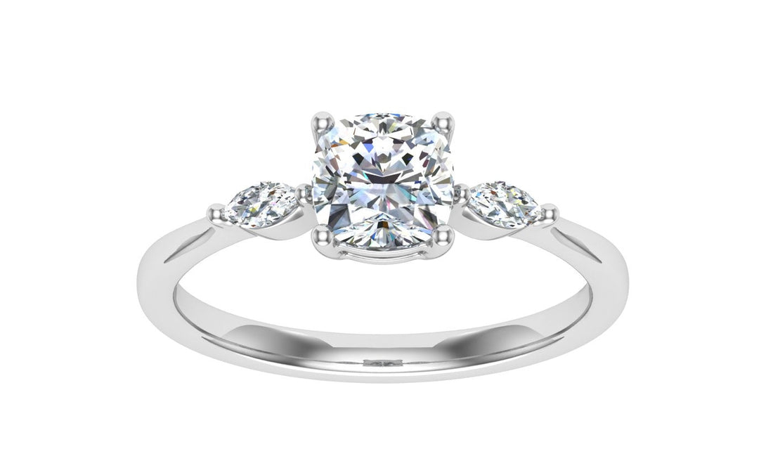 Delight Cushion 3 Stone Moissanite Engagement Ring White Gold