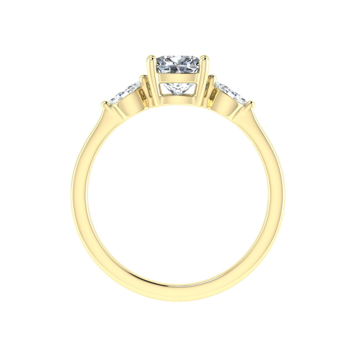 Delight Cushion 3 Stone Moissanite Engagement Ring Yellow Gold