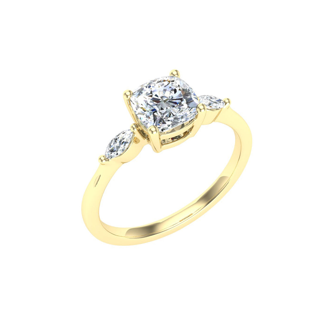 Delight Cushion 3 Stone Moissanite Engagement Ring Yellow Gold