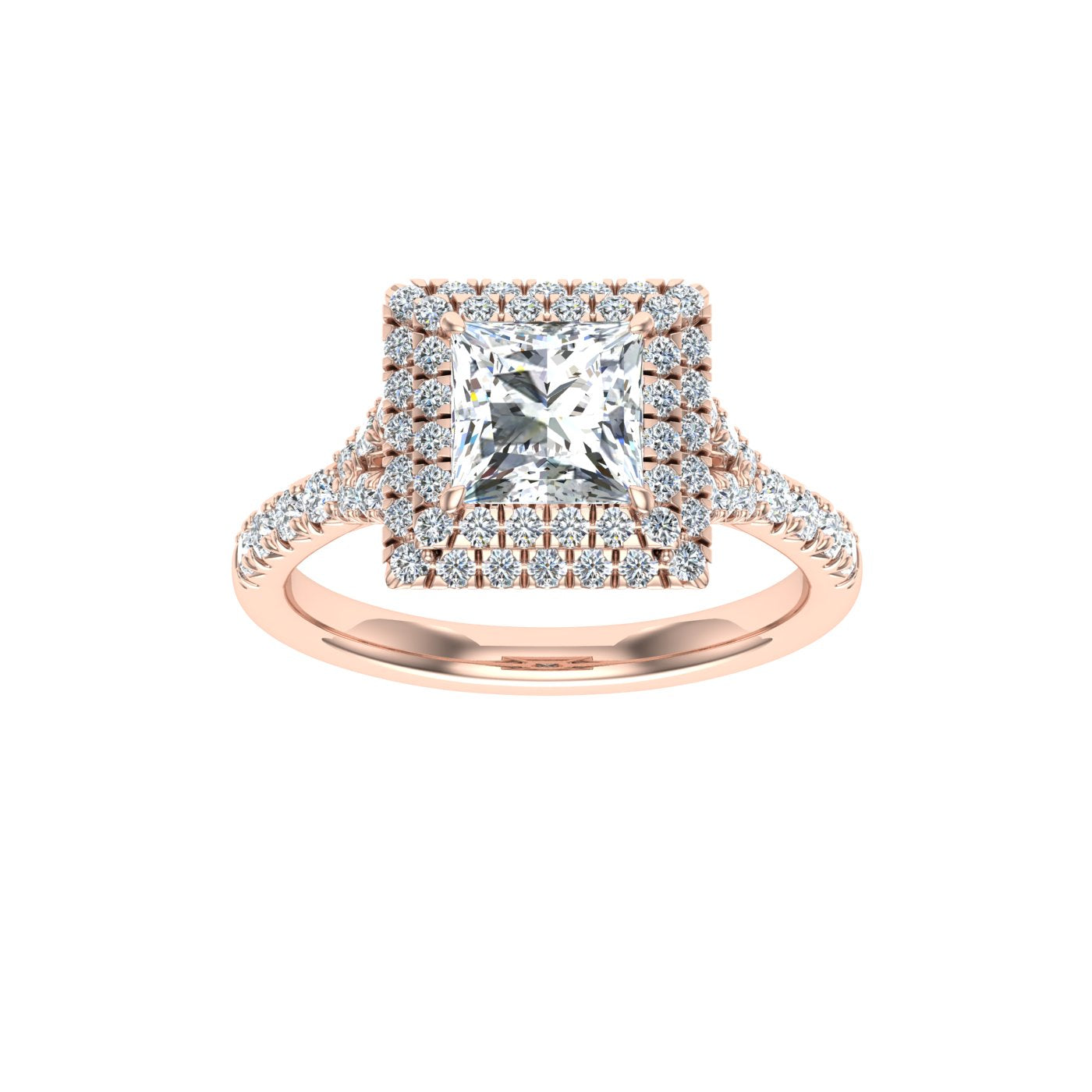 Destiny Princess Cut Double Halo Moissanite Engagement Ring Rose Gold