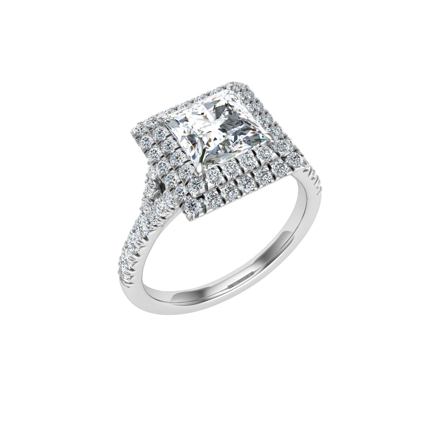 Destiny Princess Cut Double Halo Moissanite Engagement Ring White Gold