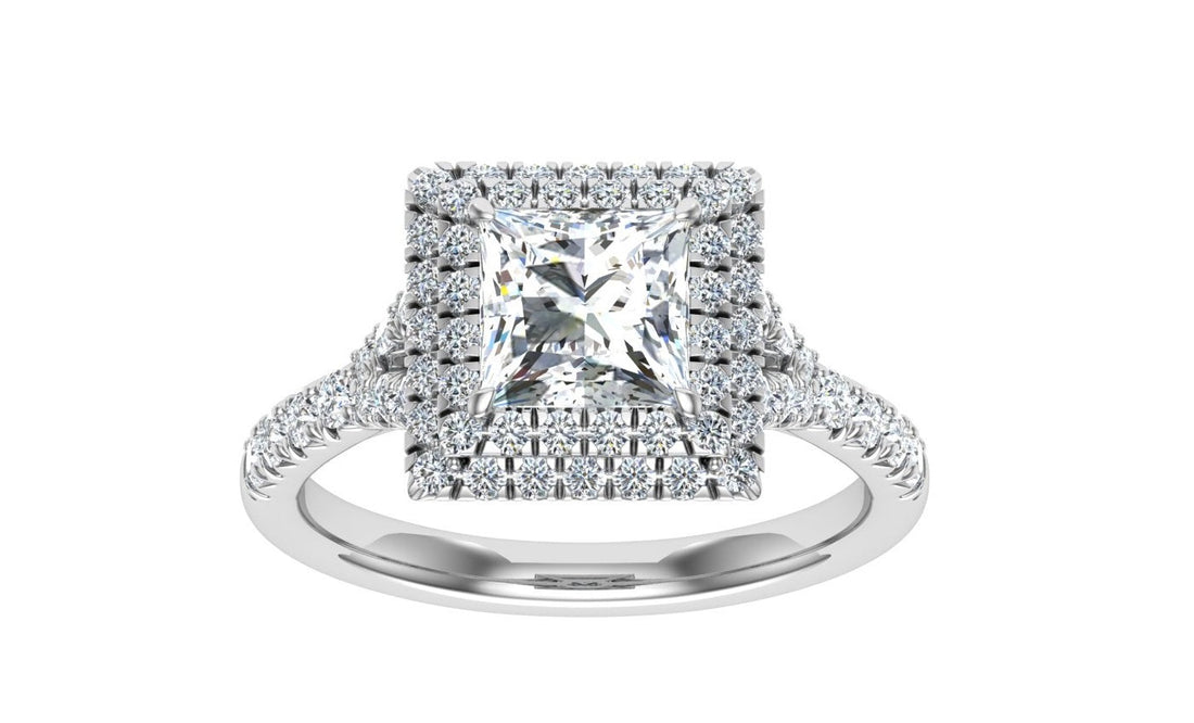 Destiny Princess Cut Double Halo Moissanite Engagement Ring White Gold