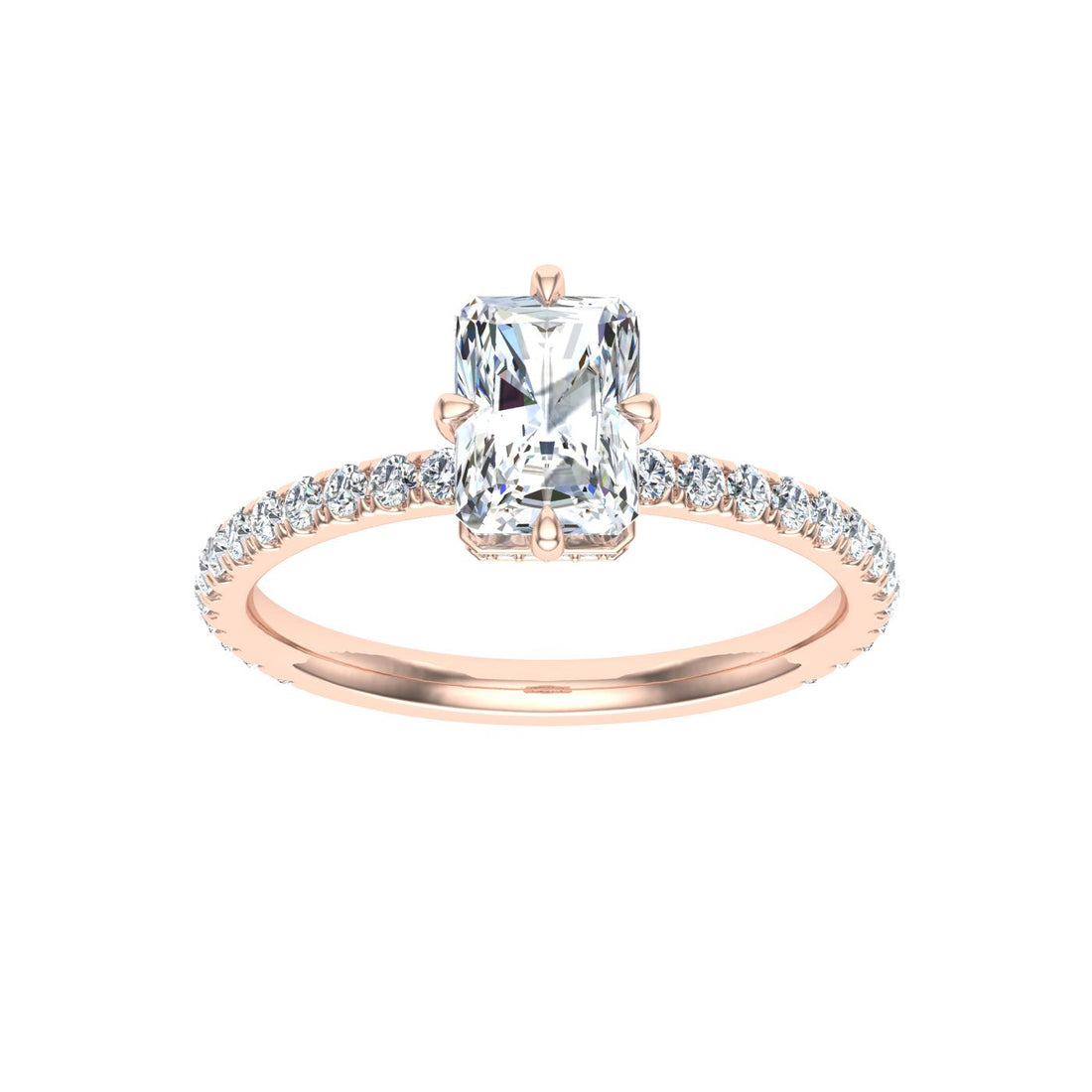 Destiny's Radiant Cut Compass Prong Moissanite Engagement Ring Rose Gold