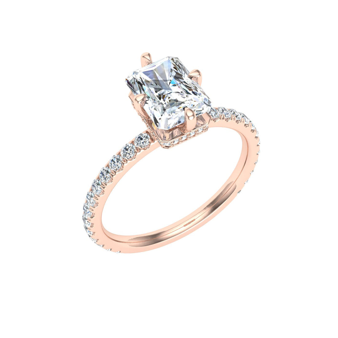 Destiny's Radiant Cut Compass Prong Moissanite Engagement Ring Rose Gold