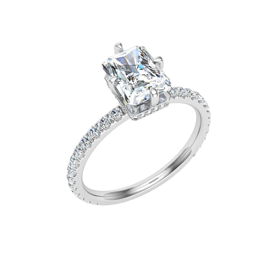 Destiny's Radiant Cut Compass Prong Moissanite Engagement Ring White Gold