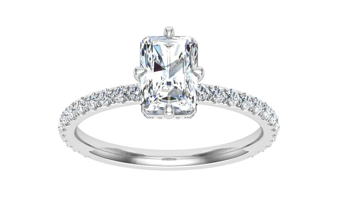 Destiny's Radiant Cut Compass Prong Moissanite Engagement Ring White Gold