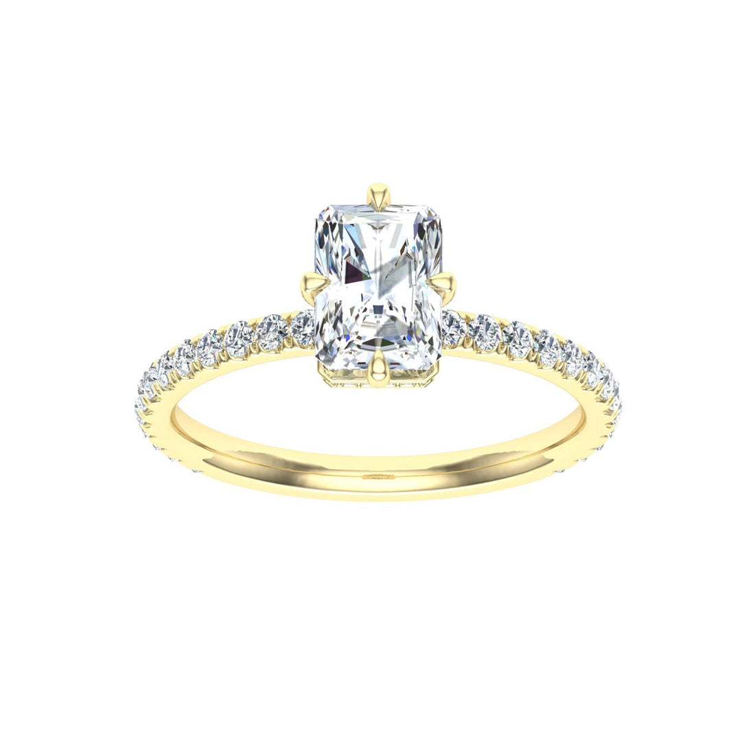 Destiny's Radiant Cut Compass Prong Moissanite Engagement Ring Yellow Gold